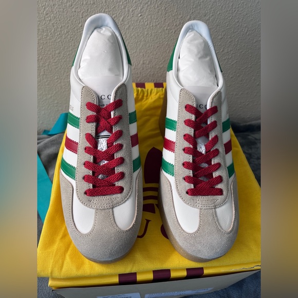 BRAND NEW Gucci X Adidas White Suede/Leather Gazelle Wedge Sneaker Size 41+ 11.5 - Picture 3 of 10